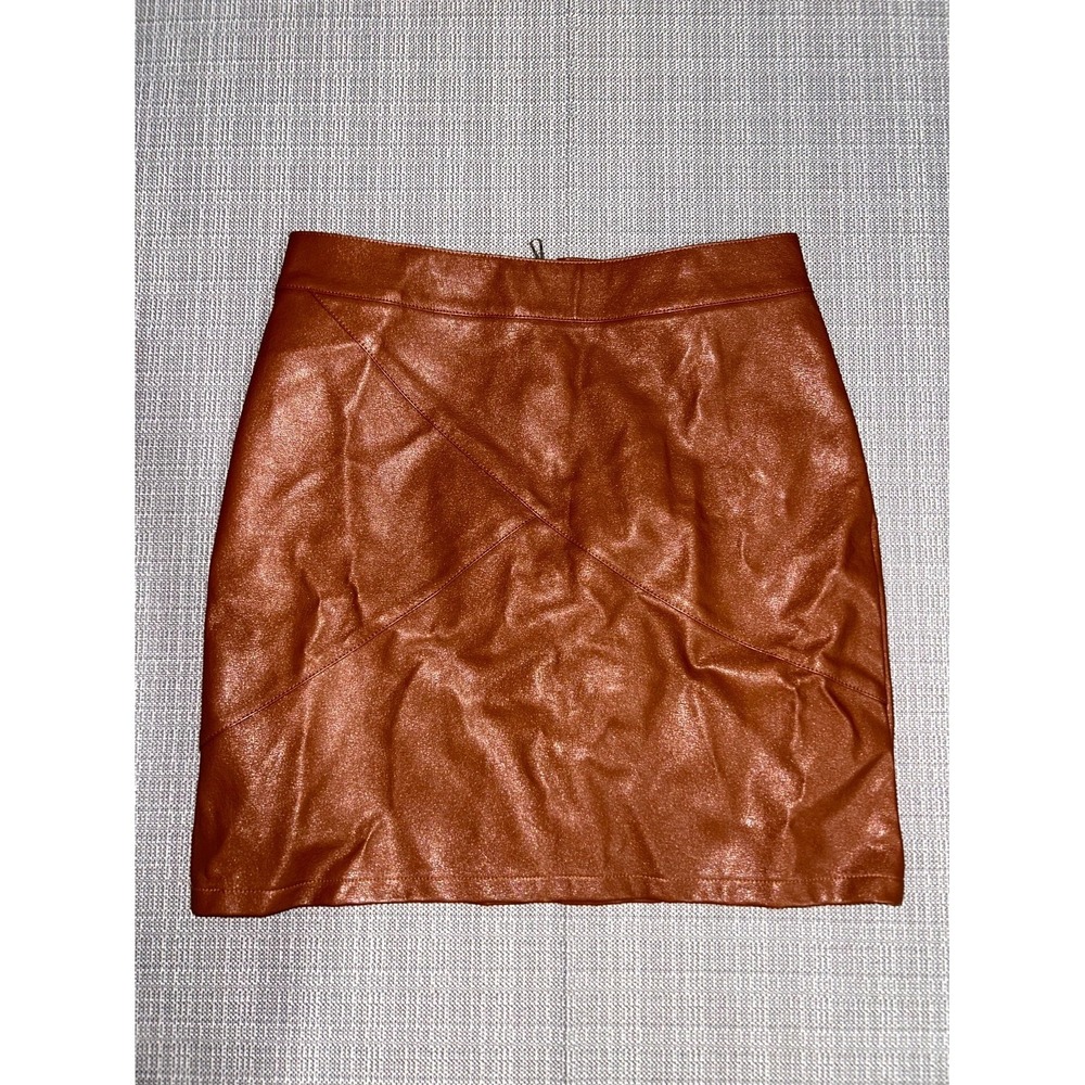 Guanyy Faux Leather Mini Skirt Womens Small Brown Cotton Front Zip Motorcycle